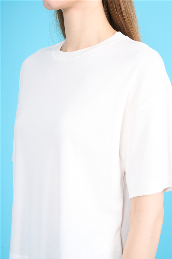 Ikoll Y26 1004503 Ekru Kadın Basic Crop T-shirt
