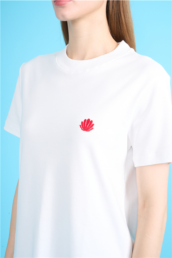 Ikoll Y26 1004963 007 Ekru İstiridye Nakışlı T-shirt