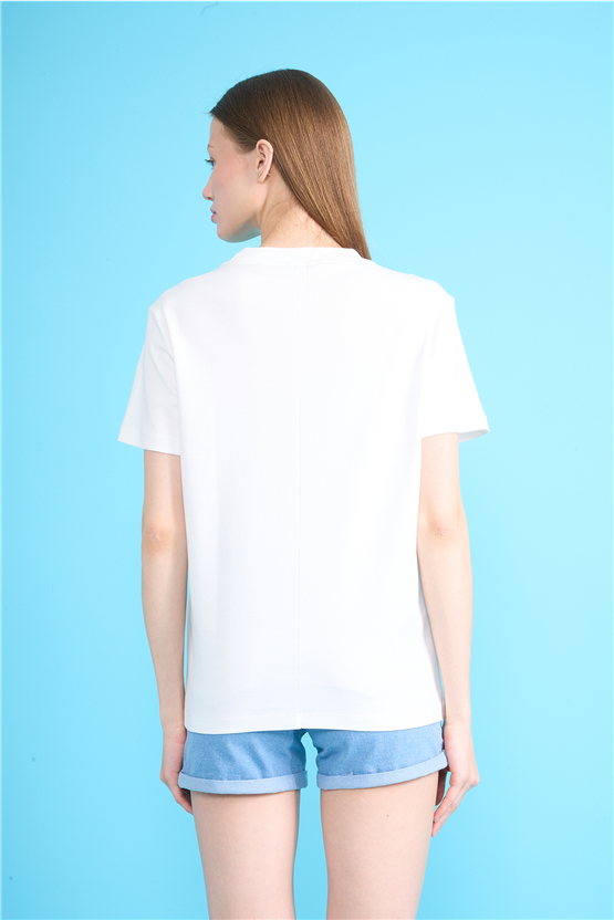 Ikoll Y26 1004963 007 Ekru İstiridye Nakışlı T-shirt