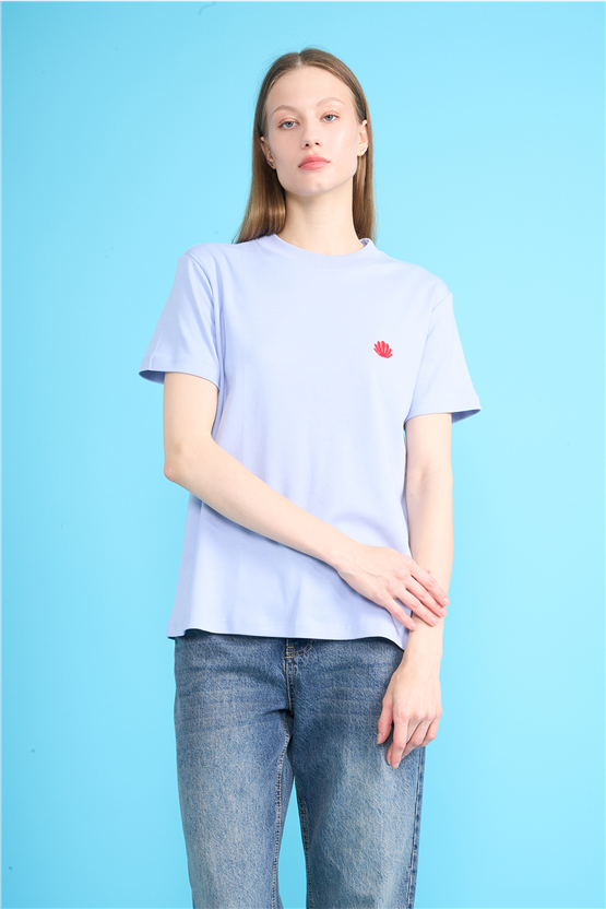 Ikoll Y26 1004963 028 Mavi İstiridye Nakışlı T-shirt