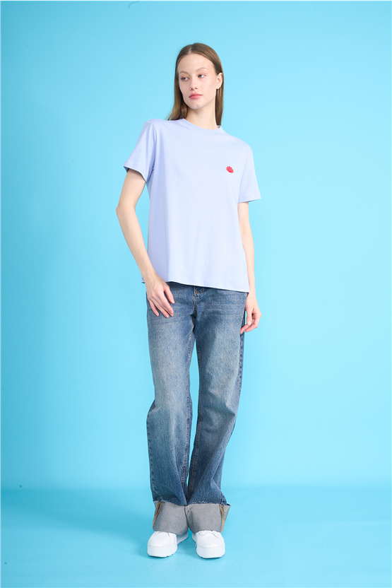 Ikoll Y26 1004963 028 Mavi İstiridye Nakışlı T-shirt