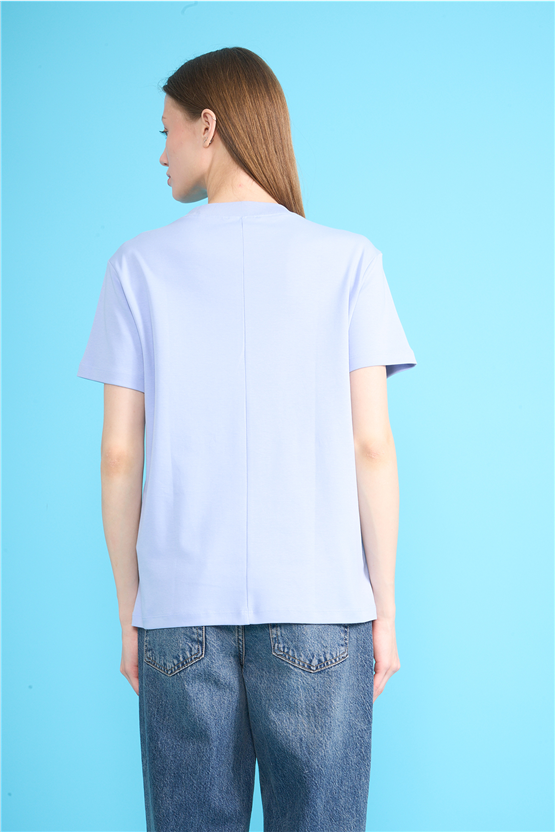 Ikoll Y26 1004963 028 Mavi İstiridye Nakışlı T-shirt