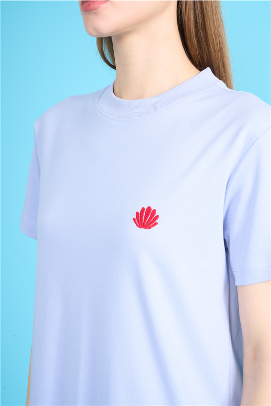 Ikoll Y26 1004963 028 Mavi İstiridye Nakışlı T-shirt