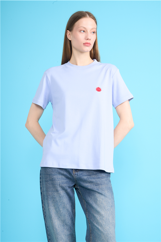Ikoll Y26 1004963 028 Mavi İstiridye Nakışlı T-shirt