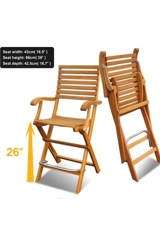 İnterbuild Casino Bar Ahşap Koltuk Katlanabilir Sandalye (2li Paket) Altın Tik- 669773