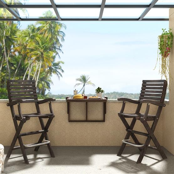 İnterbuild Casino Bar Katlanabilir Ahşap Koltuk (2li Paket) Espresso - 676399