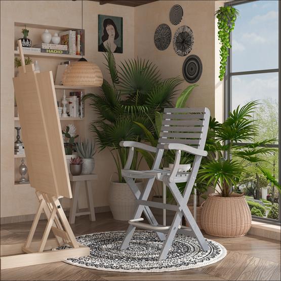 İnterbuild Casino Bar Katlanabilir Ahşap Koltuk (2li Paket) Alaca Gri - 676382