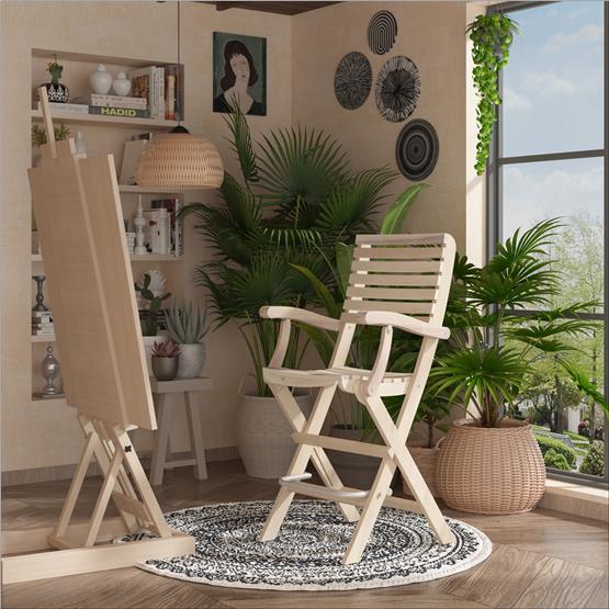 İnterbuild Casino Bar Katlanabilir Ahşap Koltuk (2li Paket) Organik Beyaz - 676375