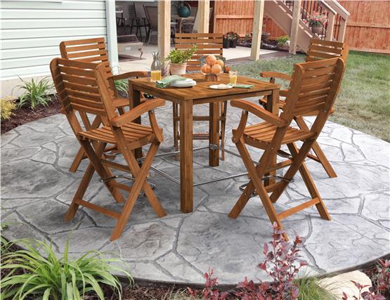 İnterbuild Chicago Bar Yüksek Masa Masif Akasya Ahşap (90x90x95 cm ) Altın Tik - 671493