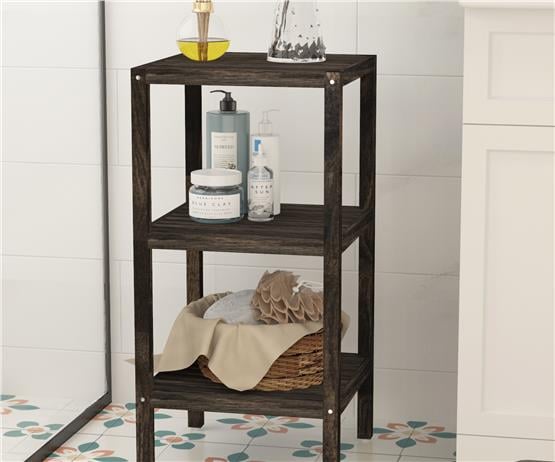 İnterbuild Masif Akasya Ahşap 3 Katlı Raf Çok Amaçlı Masif Raf (Espresso) - 672735