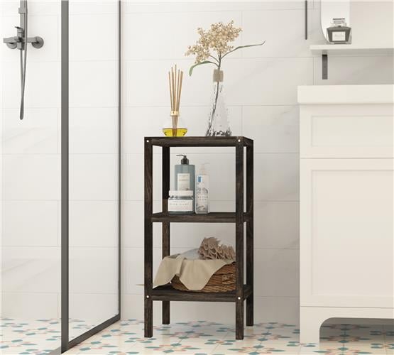 İnterbuild Masif Akasya Ahşap 3 Katlı Raf Çok Amaçlı Masif Raf (Espresso) - 672735