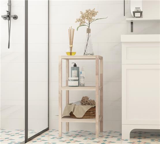 İnterbuild Masif Akasya Ahşap 3 Katlı Raf Çok Amaçlı Masif Raf (Org Beyaz) - 672728