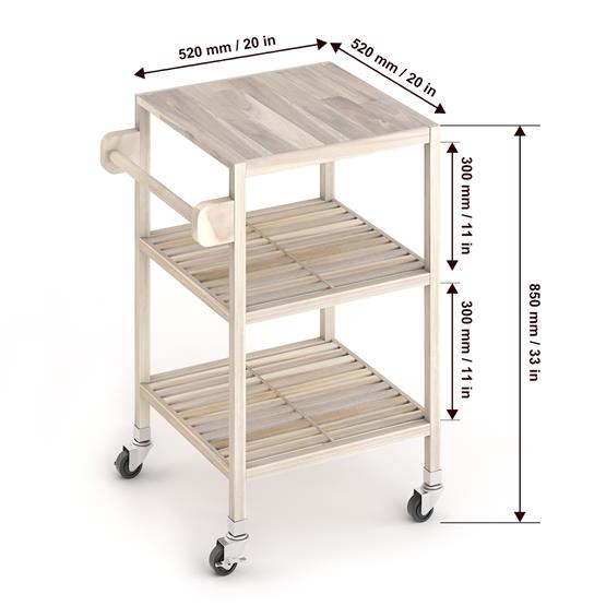 İnterbuild Masif Akasya Ahşap Holger Servis Arabası (520x520x850 mm) Org Beyaz - 674838