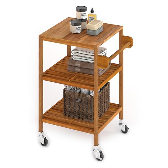 İnterbuild Masif Akasya Ahşap Holger Servis Arabası (520x520x850 mm) Altın Tik  -674807