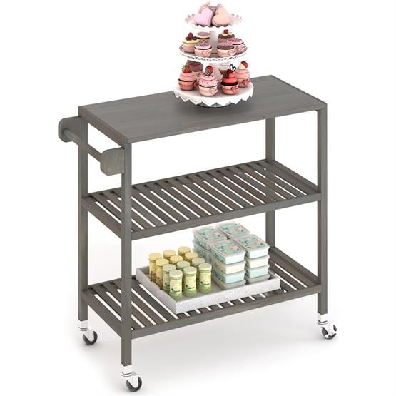 İnterbuild Masif Akasya Ahşap Holger Servis Arabası (799x349x850 mm) Alaca Gri - 674784