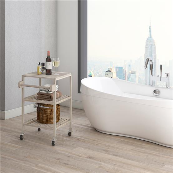 İnterbuild Masif Akasya Ahşap Holger Servis Arabası (520x520x850 mm) Org Beyaz - 674838