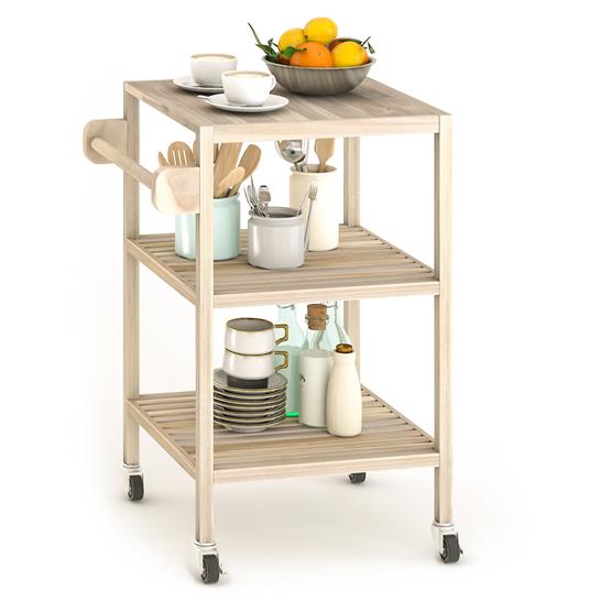 İnterbuild Masif Akasya Ahşap Holger Servis Arabası (520x520x850 mm) Org Beyaz - 674838