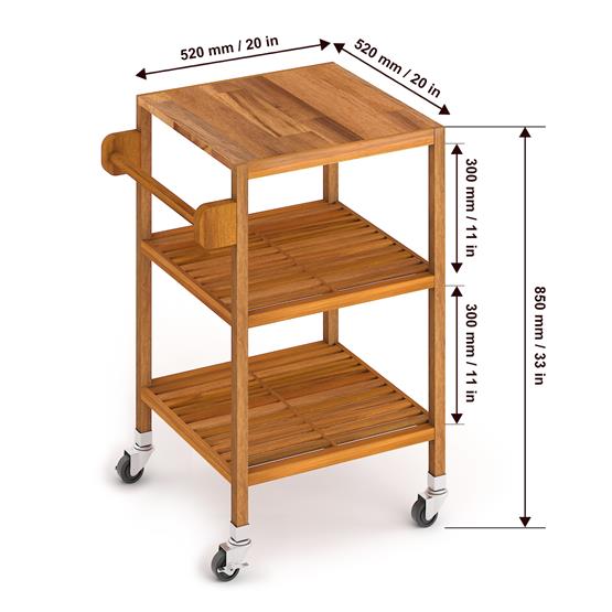 İnterbuild Masif Akasya Ahşap Holger Servis Arabası (520x520x850 mm) Altın Tik  -674807