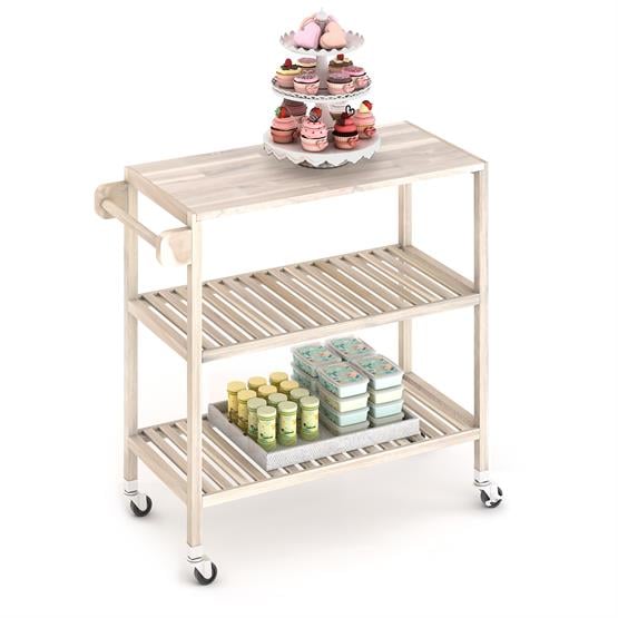 İnterbuild Masif Akasya Ahşap Holger Servis Arabası (799x349x850 mm) Org Beyaz - 674791