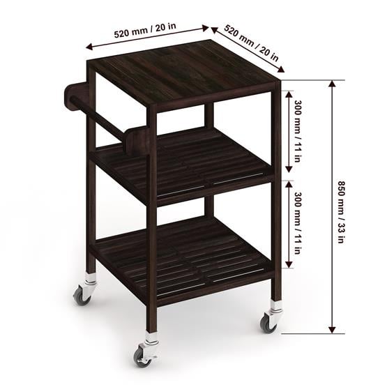 İnterbuild Masif Akasya Ahşap Holger Servis Arabası (520x520x850 mm) Espresso - 674814