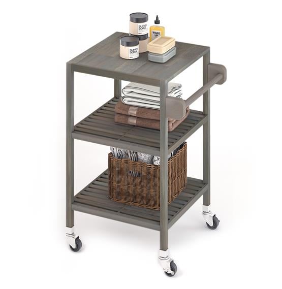 İnterbuild Masif Akasya Ahşap Holger Servis Arabası (520x520x850 mm) Alaca Gri - 674821