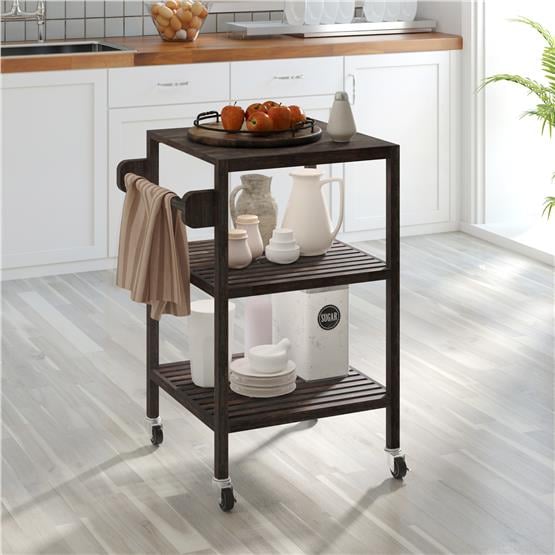 İnterbuild Masif Akasya Ahşap Holger Servis Arabası (520x520x850 mm) Espresso - 674814