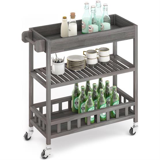 İnterbuild Masif Akasya Ahşap Holger Tepsili Servıs Arabası (799x349x850 mm) Alaca Gri -675040