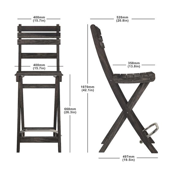 İnterbuild Sofia Katlanabilir Bahçe Bar Sandalyesi (2li Paket) Espresso - 673848