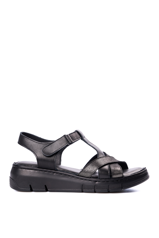 İrem 11 2426 Siyah Kadın Derı Sandalet