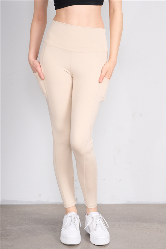 Jeneric Y26 21206 Bej Kadın Log Dikişlı Tayt S-Xl
