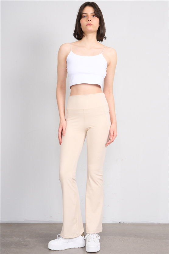 Jeneric Y26 Bej Kadın İspanyol Tayt S-Xl