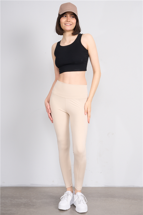 Jeneric Y26 Bej Kadın Log Dikişli Tayt S-Xl