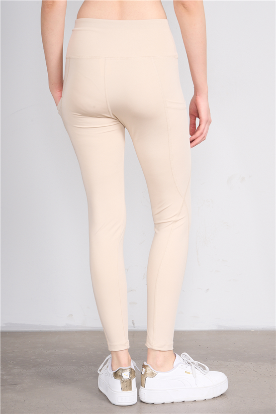 Jeneric Y26 Bej Kadın Log Dikişli Tayt S-Xl