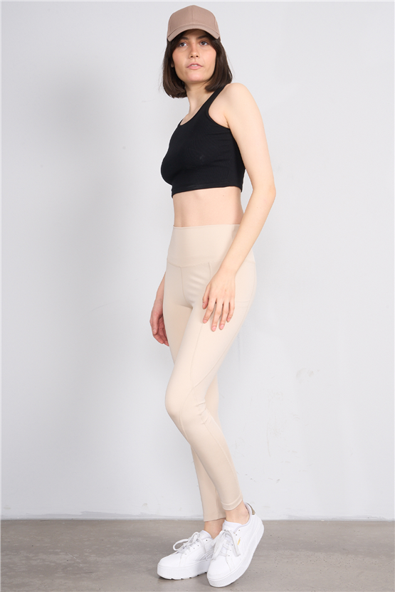 Jeneric Y26 Bej Kadın Log Dikişli Tayt S-Xl