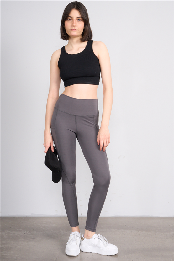Jeneric Y26 21206 Füme Kadın Log Dikişlı Tayt S-Xl