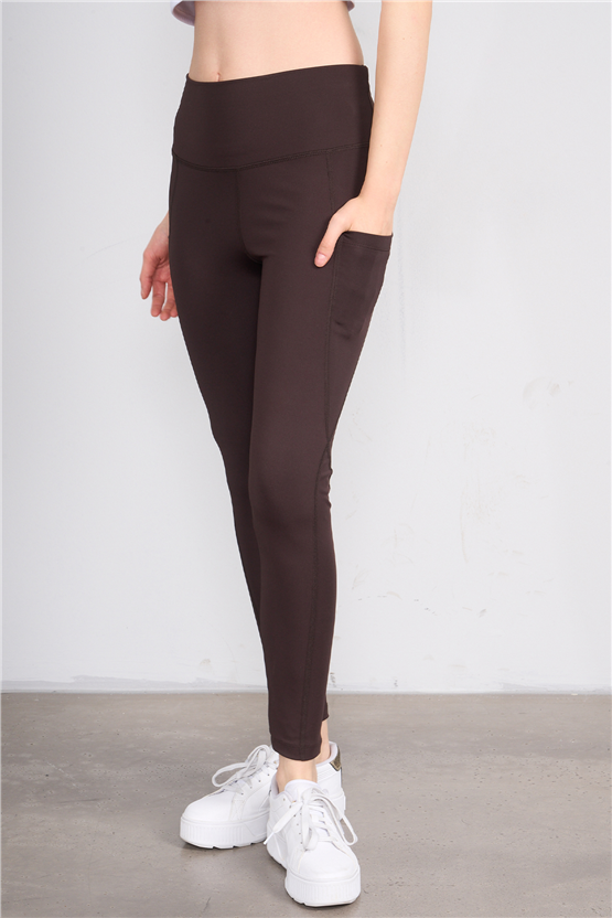 Jeneric Y26 Kahverengi Kadın Log Dikişli Tayt S-Xl
