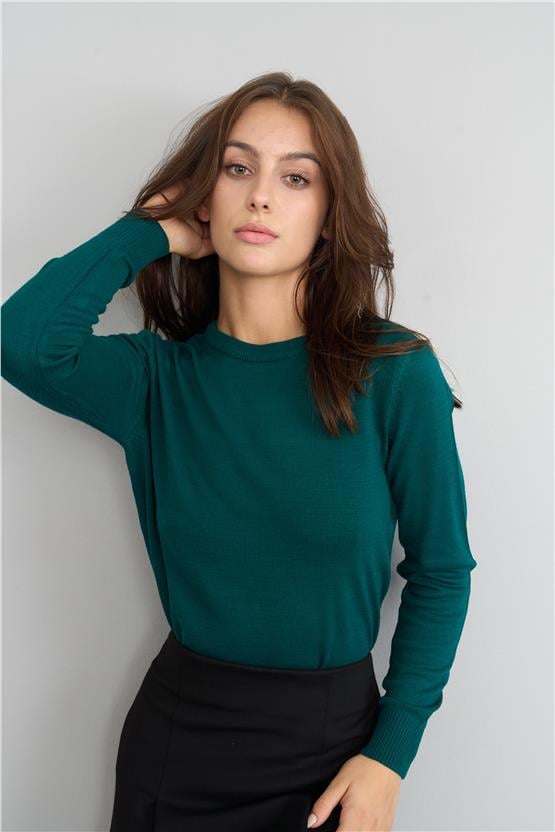 Kadın B Yaka Yeşil Kazak