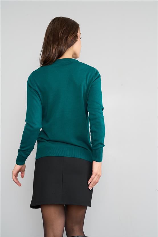 Kadın B Yaka Yeşil Kazak