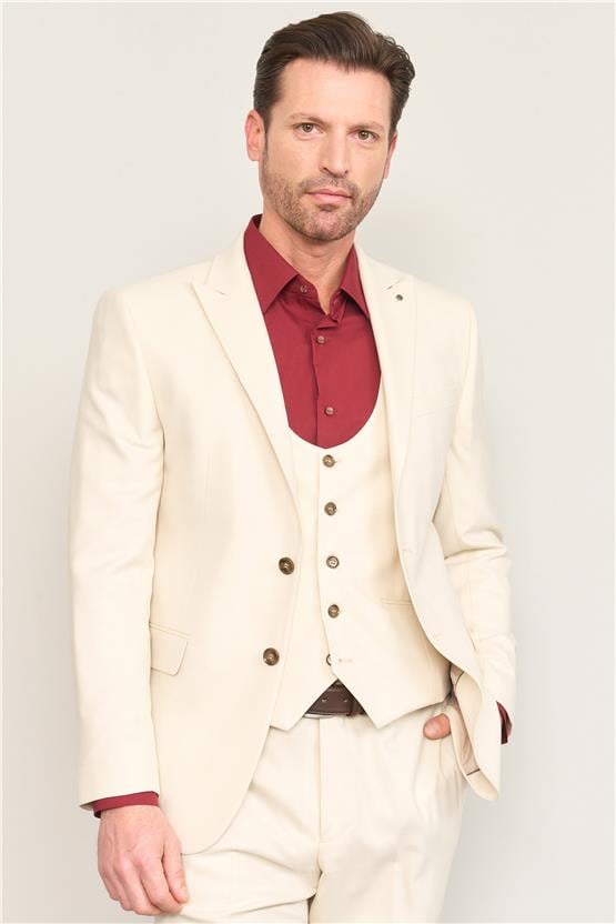 Kagi Bej Erkek Pamuk Polyester Parma Yelekli Takım