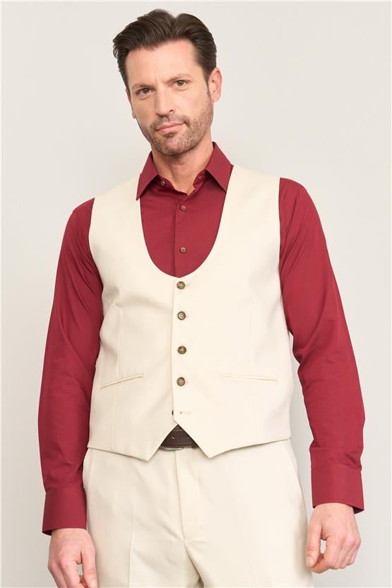 Kagi Bej Erkek Pamuk Polyester Parma Yelekli Takım