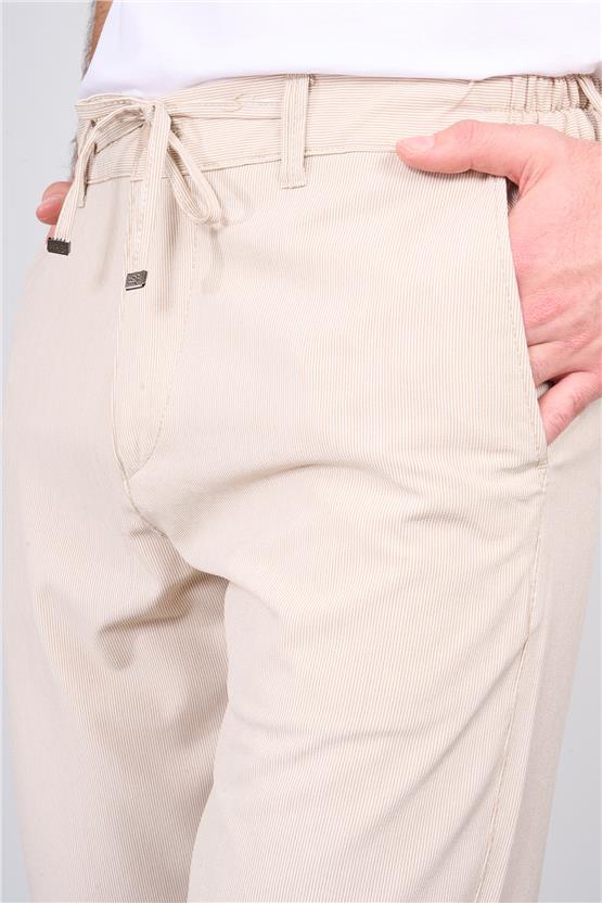 Kagi Bej Erkek Zeplın Cızgılı Jogger Pantolon