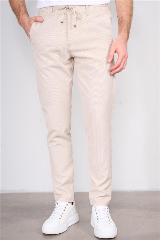 Kagi Bej Erkek Zeplın Cızgılı Jogger Pantolon