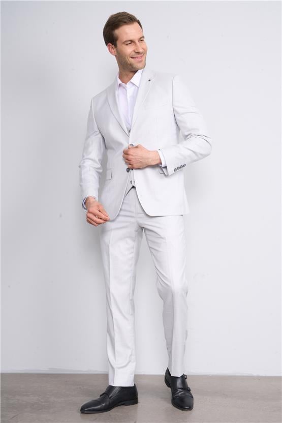 Kagi Gri Erkek Pamuk Polyester Mayorca Yelekli Takım