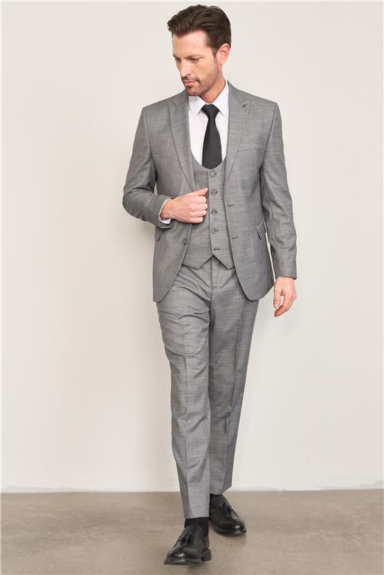 Kagi Gri Erkek Pamuk Polyester Palermo Yelekli Takım