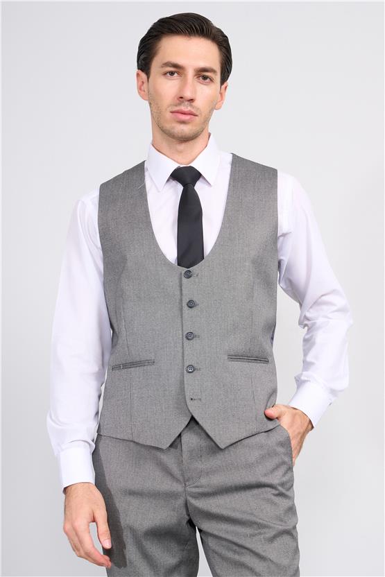 Kagi Gri Erkek Pamuk Polyester Roma Yelekli Takım