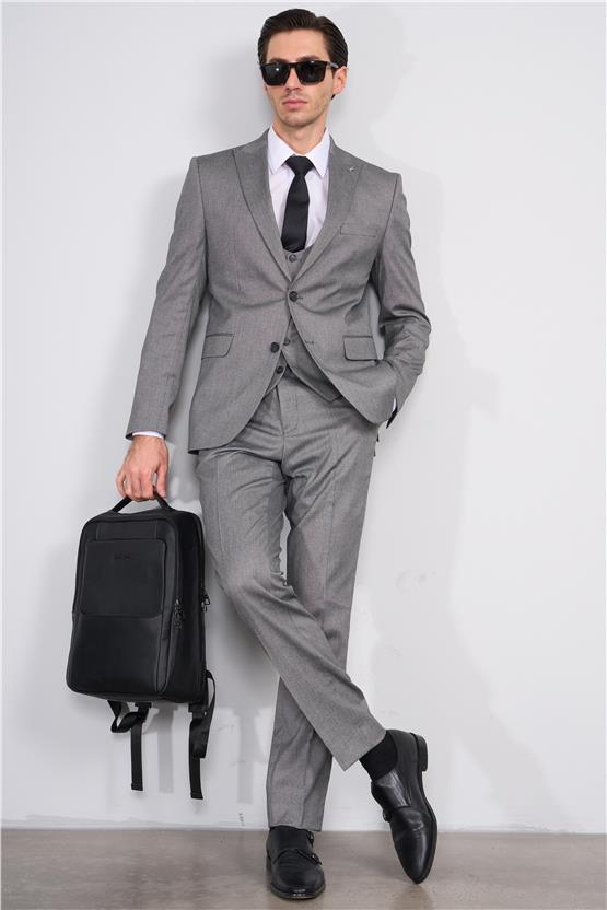 Kagi Gri Erkek Pamuk Polyester Roma Yelekli Takım