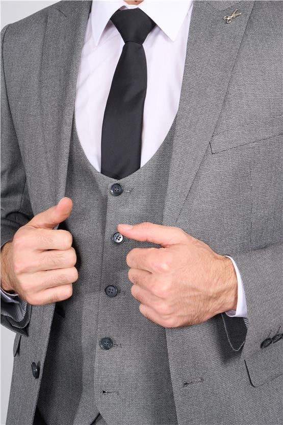 Kagi Gri Erkek Pamuk Polyester Roma Yelekli Takım