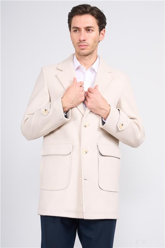 Kagı K26 2514 Bej Erkek Torba Cep Mono Yaka Kaban