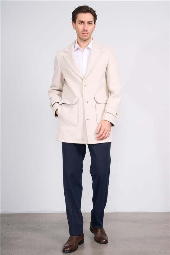 Kagı K26 2514 Bej Erkek Torba Cep Mono Yaka Kaban