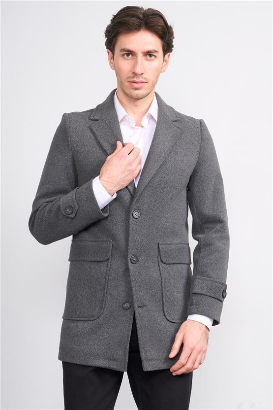 Kagı 2514 Füme Erkek Torba Cep Mono Yaka Kaban